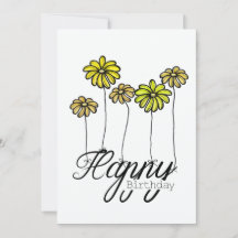 Handgezeichnete Geburtstagskarte mit gelben Blumen