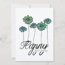 Handgezeichnete Geburtstagskarte mit grünen Blumen