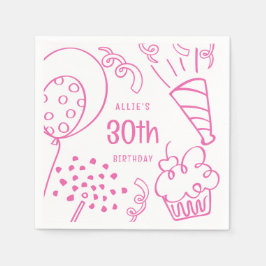 Handgezeichnete Geburtstagsparty jedes Alters Hot  Serviette