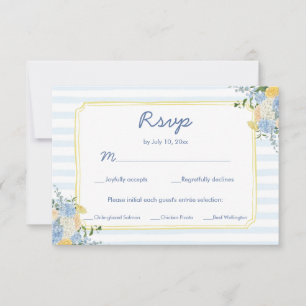 Handgezeichnete gelbe blaue Streifen Hochzeitsmahl RSVP Karte