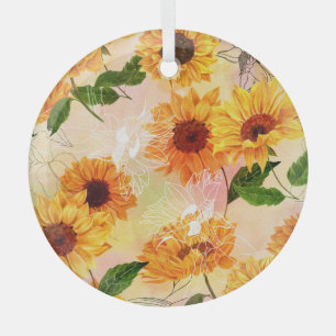 Handgezeichnete gelbe Sonnenblumen Wasserfarben Mu Ornament Aus Glas