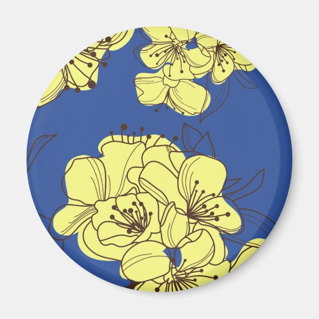 Handgezeichnete Gelbe Wilde Blume auf blau Magnet (Vorne)