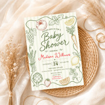 Handgezeichnete Gemüse-Früchte-Doodle-Baby-Party