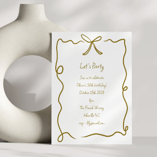 Handgezeichnete Gold Bow Ribbon Border Geburtstags Einladung