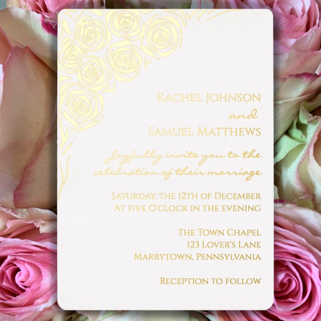 Handgezeichnete Gold-Rose Einzigartige Moderne Hoc Folieneinladung (Customize my elegant hand drawn roses gold foil wedding invitation for a unique stylish custom look.)