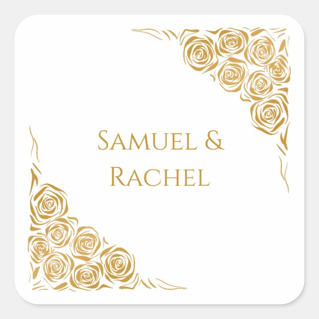 Handgezeichnete goldene Rose Hochzeit für Paare Quadratischer Aufkleber (Vorderseite)