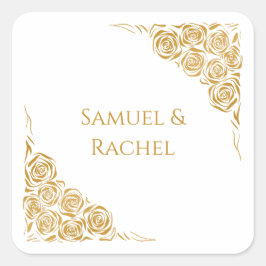 Handgezeichnete goldene Rose Hochzeit für Paare Quadratischer Aufkleber