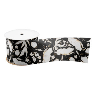 Handgezeichnete goldene Wildblumen elegante schwar Satinband