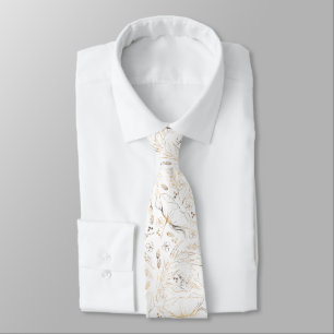Handgezeichnete goldene Wildblumen elegante weiße Krawatte