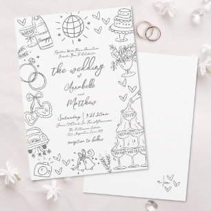 Handgezeichnete graue skurrile Hochzeitseinladung Einladung