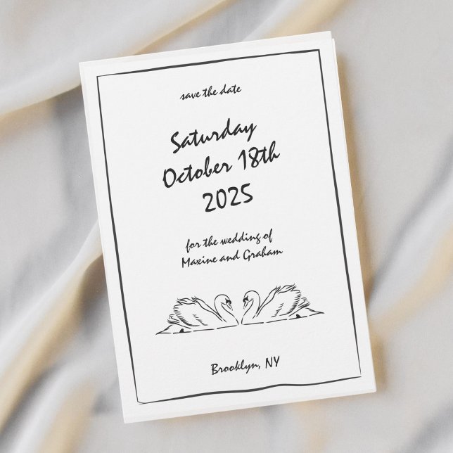 Handgezeichnete Grenz-Swan-Illustration Doodles Ch Save The Date (Von Creator hochgeladen)