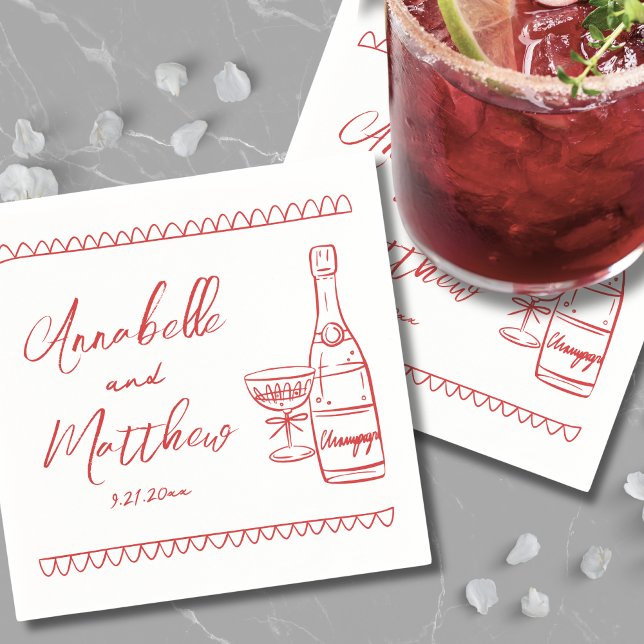 Handgezeichnete, griechische Hochzeit Serviette (Hand Drawn Red Whimsical Wedding Napkins)