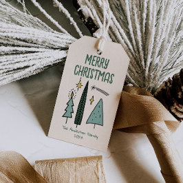 Handgezeichnete grüne abstrakte Weihnachtsbäume Geschenkanhänger
