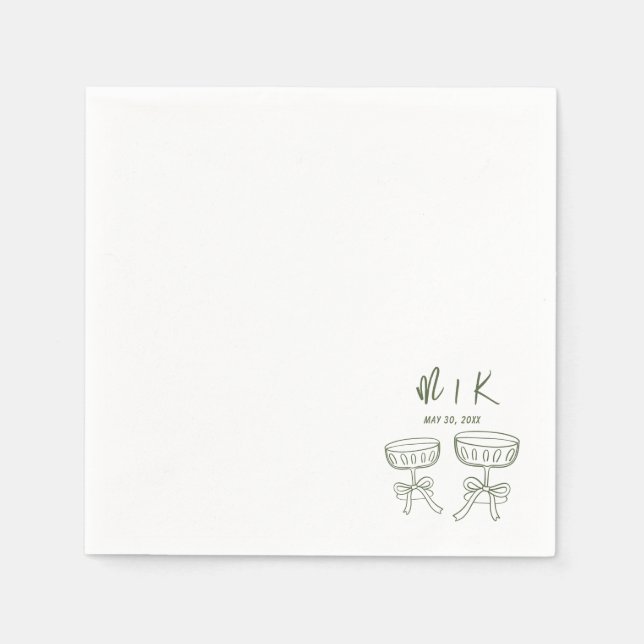 Handgezeichnete grüne Cocktail-Hochzeit  Serviette (Vorderseite)