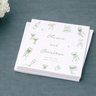 Handgezeichnete Grüne Hochzeit Serviette