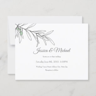 Handgezeichnete grüne Olive-Blätter Einladung