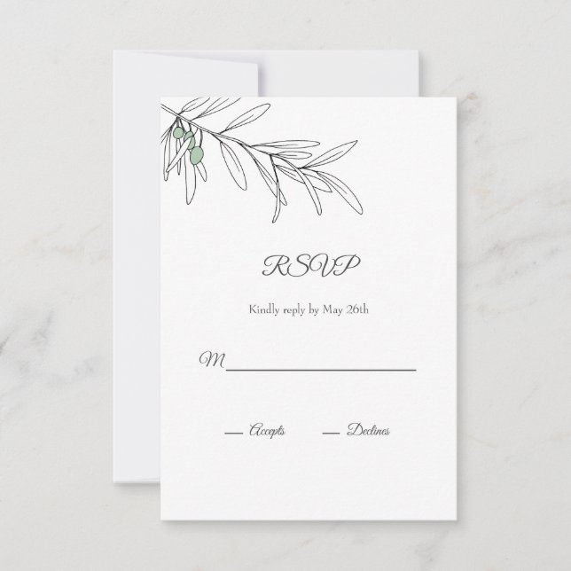 Handgezeichnete grüne Olive-Blätter RSVP Karte (Vorderseite)
