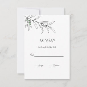 Handgezeichnete grüne Olive-Blätter RSVP Karte