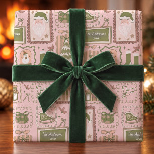 Handgezeichnete grüne Pfirsich-Whimsical-Weihnacht Geschenkpapier