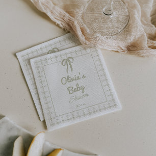 Handgezeichnete grüne Retro-Gingham-Schleife Baby- Serviette