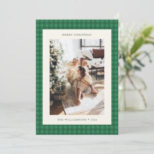 Handgezeichnete grüne Tartan-Foto-Weihnachtskarte Feiertagskarte