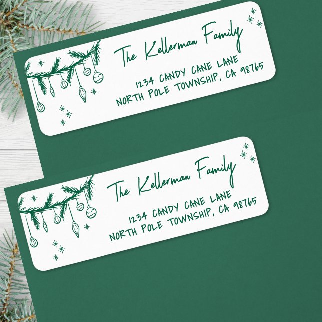 Handgezeichnete grüne Weihnachts-Rücksendeadresse (Hand Drawn Green Christmas Return Address label)