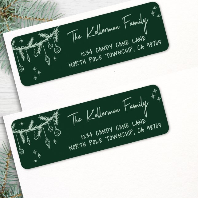 Handgezeichnete grüne Weihnachts-Rücksendeadresse (Hand Drawn Green Christmas Return Address label )