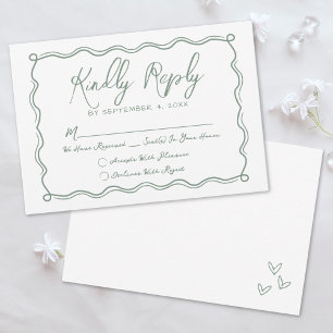 Handgezeichnete Grüne Whimsical-Hochzeit RSVP Karte