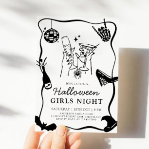Handgezeichnete Halloween-Girls Nachteinladung Einladung