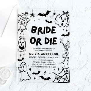 Handgezeichnete Halloween-Skelett-Geister-Hochzeit Acryleinladungen