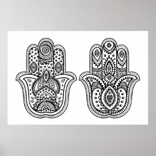 Handgezeichnete Hamsa mit Ornamenten 2 Poster