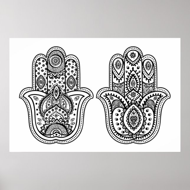 Handgezeichnete Hamsa mit Ornamenten 2 Poster (Vorne)