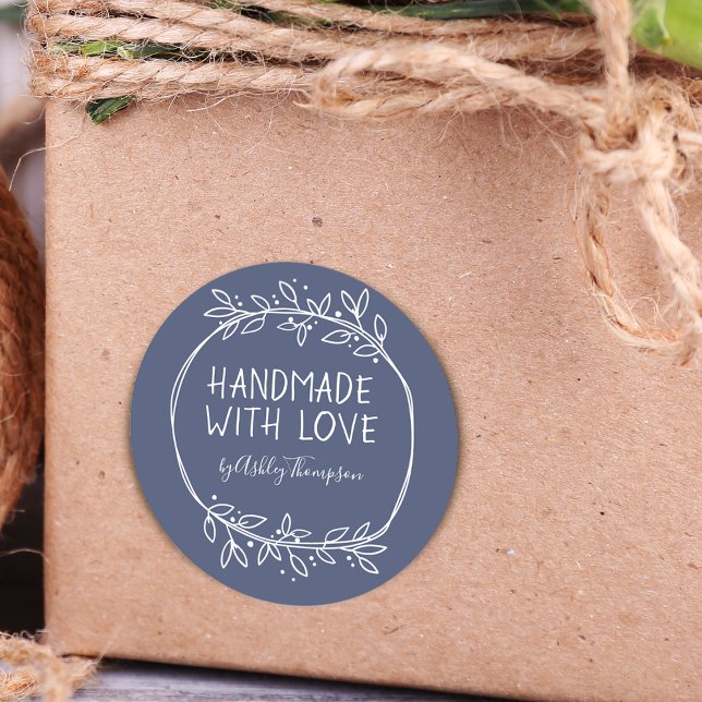 Handgezeichnete Handarbeit mit Liebe Personalisier Runder Aufkleber (Von Creator hochgeladen)