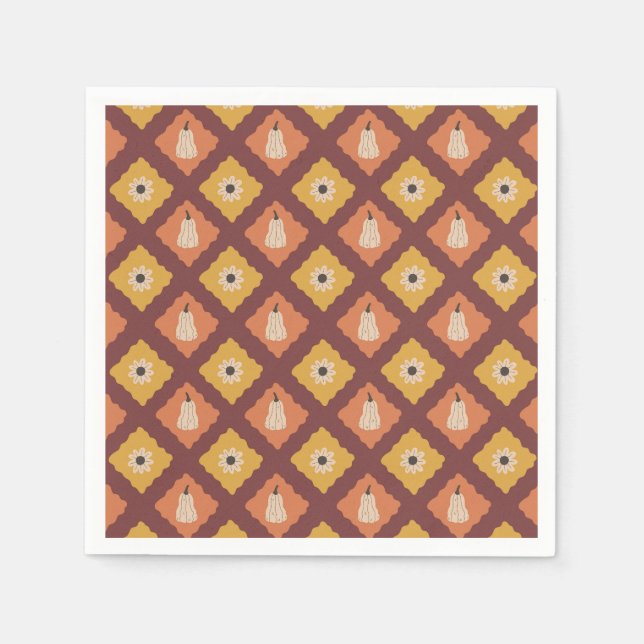 Handgezeichnete Herbst-Diamant-Muster Papier Napki Serviette (Vorderseite)