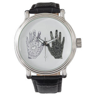 Handgezeichnete Herz-Hände Armbanduhr
