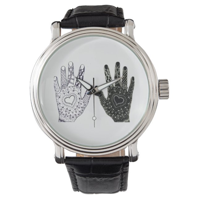 Handgezeichnete Herz-Hände Armbanduhr (Vorderseite)