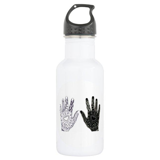 Handgezeichnete Herz-Hände Trinkflasche (Vorderseite)
