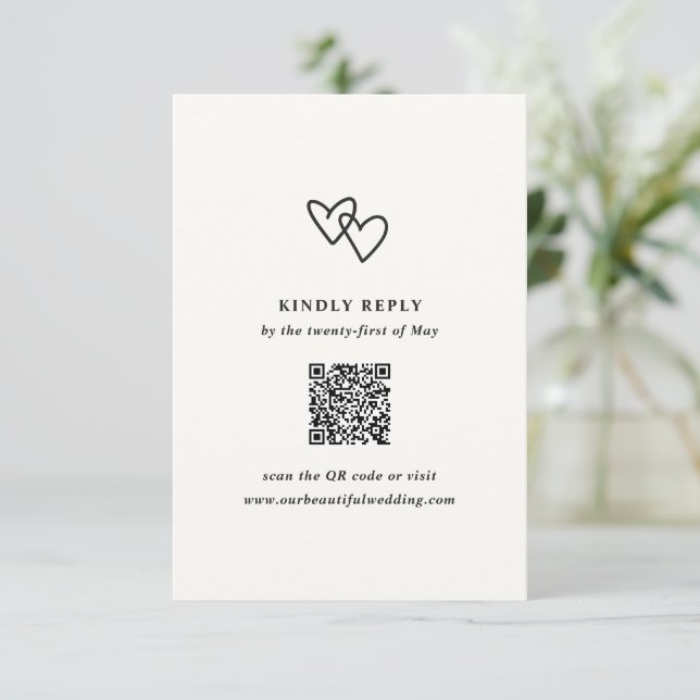 Handgezeichnete Herzen Doodle Moderne Hochzeit RSVP Karte (Stehend Vorderseite)