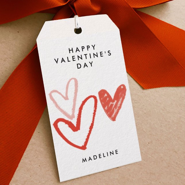 Handgezeichnete Herzen Geschenkanhänger (Hand-drawn hearts Valentine's Day gift tag.)