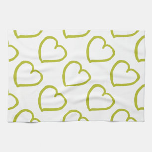 Handgezeichnete Herzen grün auf Weiß Küchentuch