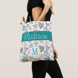 Handgezeichnete Herzen Multicolor-Anfangsmonogramm