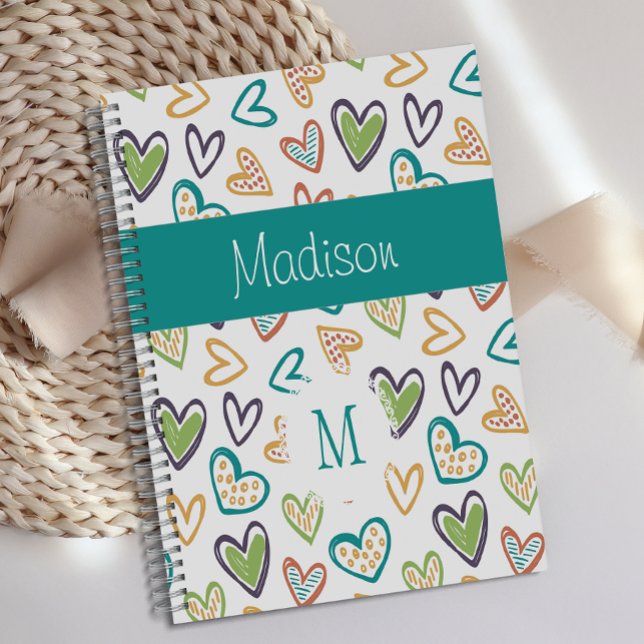 Handgezeichnete Herzen Multicolor Trendy Monogram Planer (Von Creator hochgeladen)