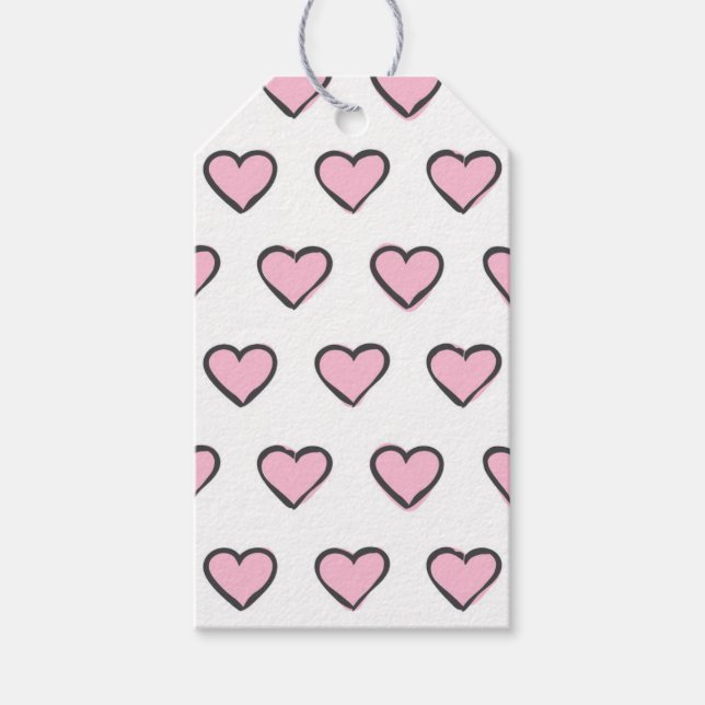 Handgezeichnete Herzen Rosa und Weiße Geschenketik Geschenkanhänger (Vorderseite)