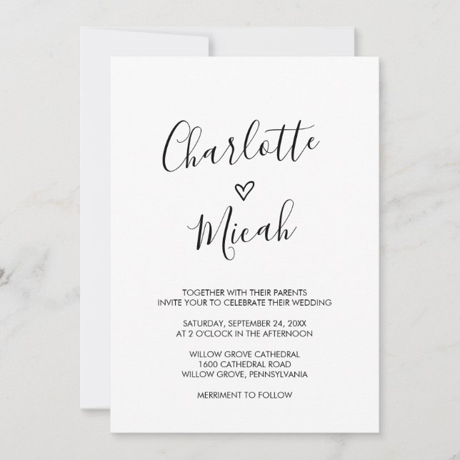 Handgezeichnete Herzhochzeit Einladung (Vorderseite)