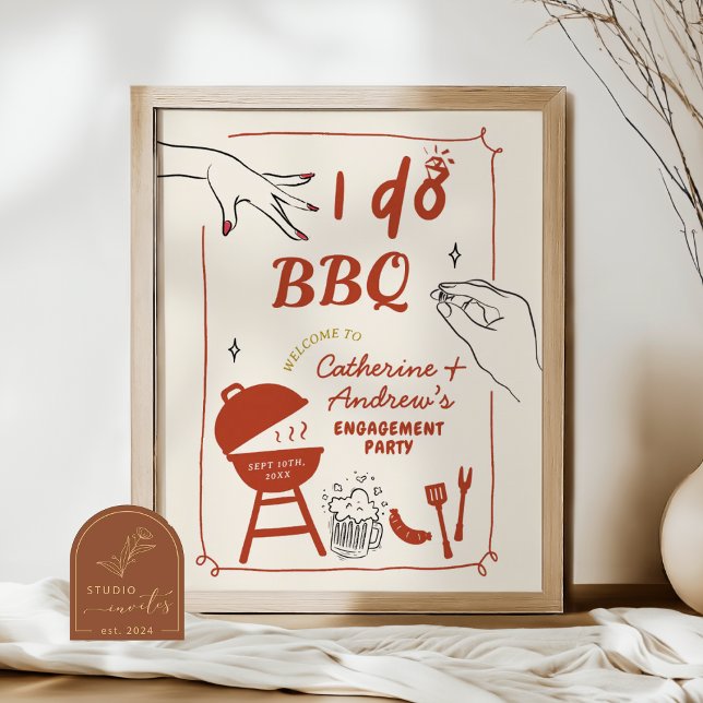 Handgezeichnete Hinterhof-I-Do-BBQ-Hochzeitsparty Poster (Von Creator hochgeladen)