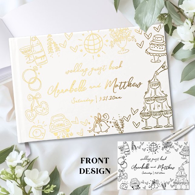 Handgezeichnete Hochzeit Gästebuch (Hand Drawn Wedding Foil Guest Book)
