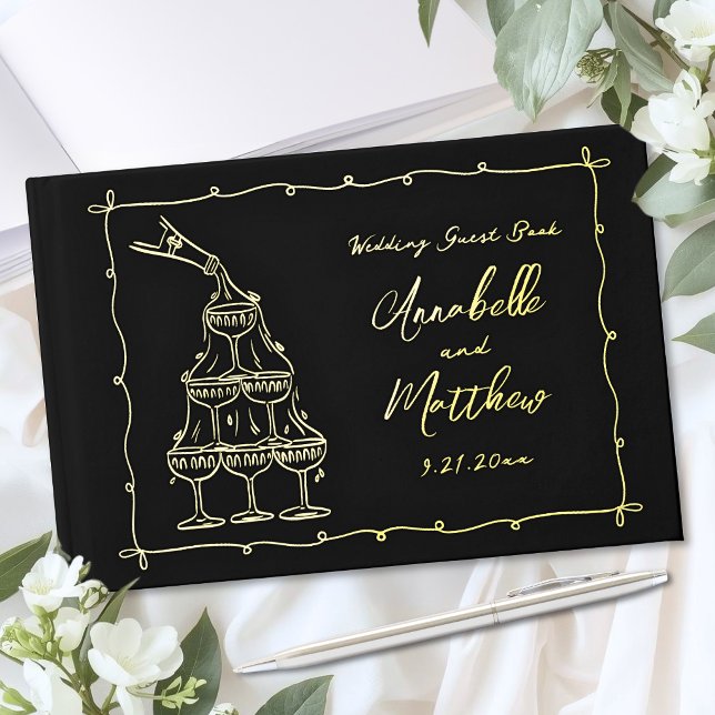 Handgezeichnete Hochzeit Gold Gästebuch (Hand Drawn Wedding Gold Foil Guest Book)