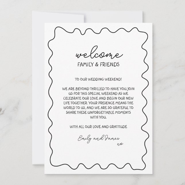 Handgezeichnete Hochzeit in Urlaubsort Begrüßungsb Mitteilungskarte (Vorderseite)