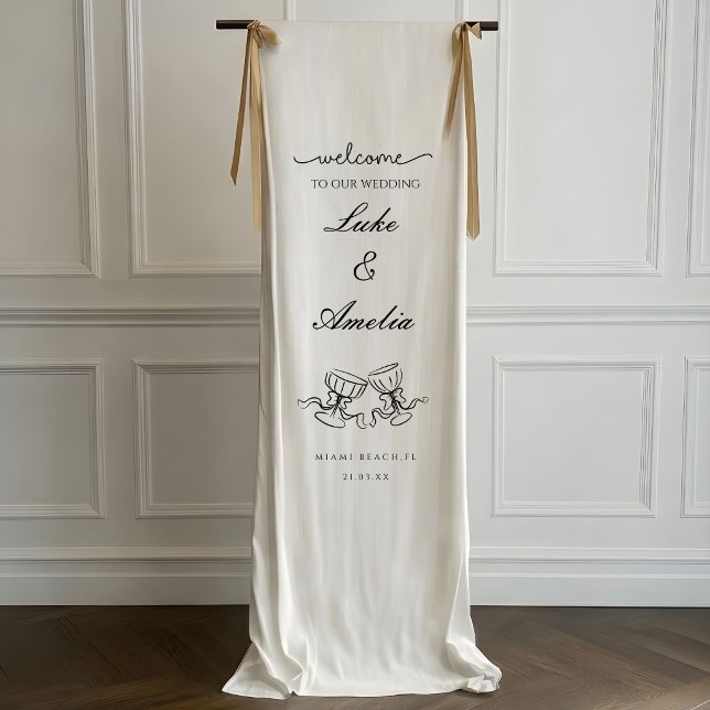 Handgezeichnete Hochzeits-Champagner-Paar-Gläser  Banner (Von Creator hochgeladen)