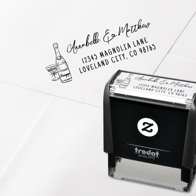 Handgezeichnete Hochzeits-Rücksendeadresse Permastempel (Hand Drawn Wedding Return Address Self-inking Stamp)
